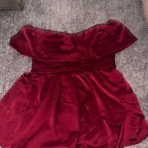 Lulus Elegant Burgundy Off-Shoulder Dress